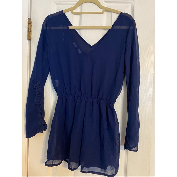 New Royal Blue Romper with Lace Sleeves | Size S - Picture 2 of 3